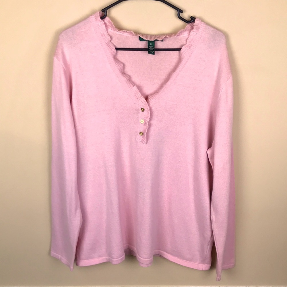 Lauren Ralph Lauren Pink V-Neck Sweater, like new! Worn twice! Excellent.